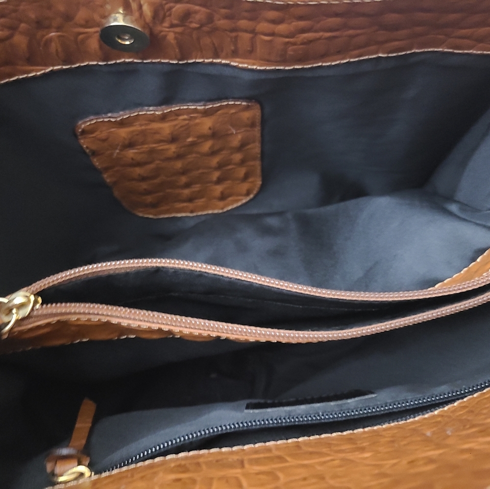 Courage B brown Andre crocodile embossed leather satchel - Picture 9 of 11